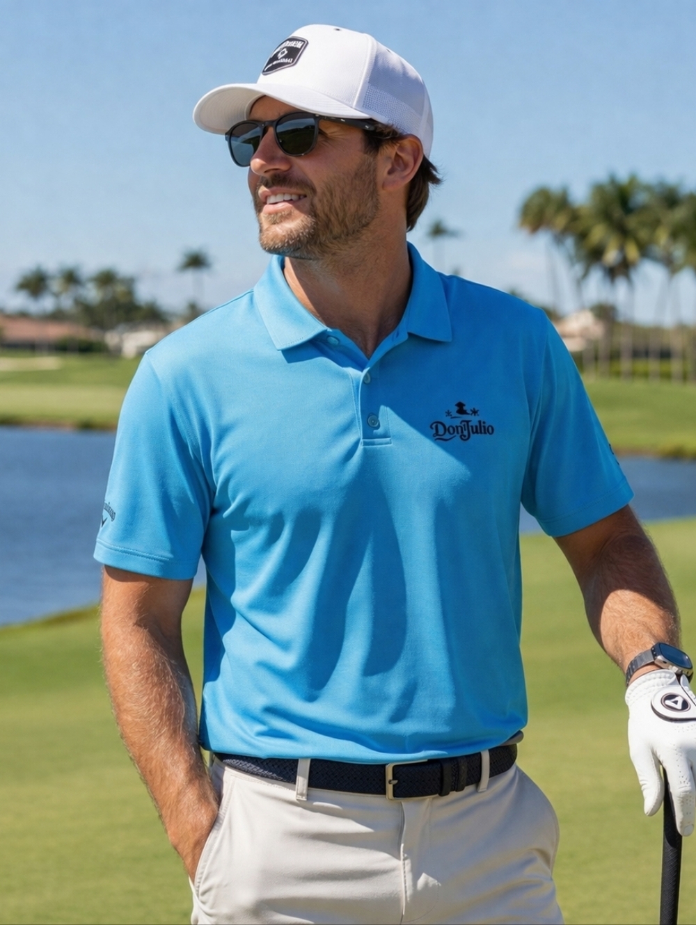 New Callaway Men's Opti-Dri Golf Polo Shirt Don Julio Logo Blue Atoll Size Large